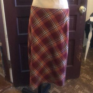 Plaid Wool Midi Skirt